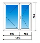 пластиковое окно 1380 х 1600