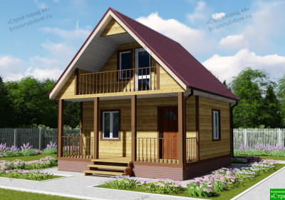 Проект №66 Компактный дачный дом с террасой и балконом 6×6 м