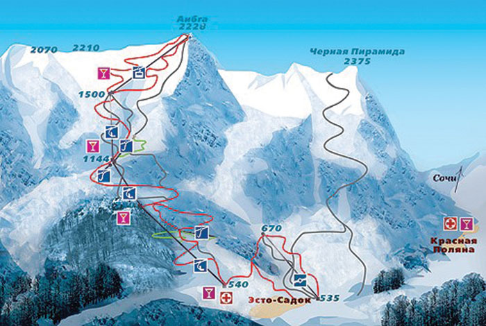 Карта горнолыжного курорта газпром